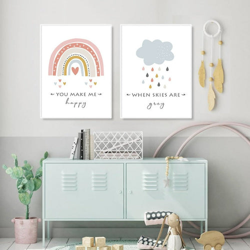 Cartoon Sol Sky Skyen Regnbue Barnerom Dekor-Canvas Veggkunst Trykk | Skanto