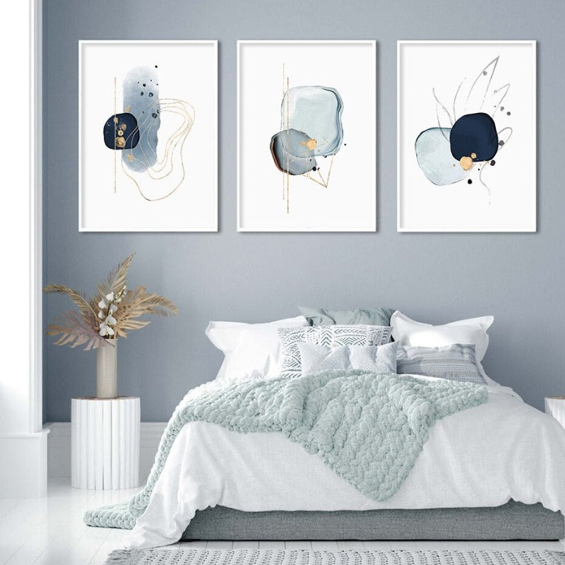 Abstract Blue & Gold Watercolor - Canvas Wall Art Print | Skanto