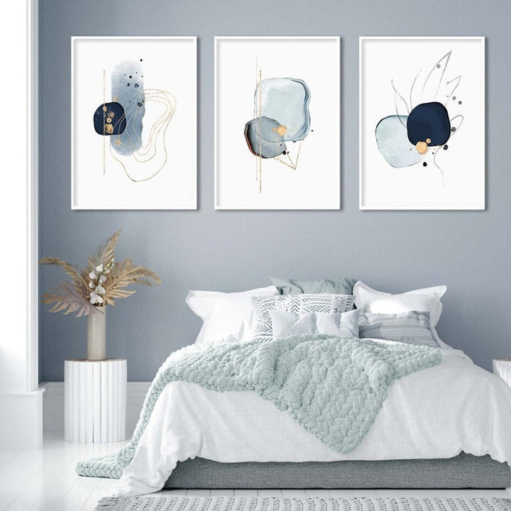 Abstract Blue & Gold Watercolor - Canvas Wall Art Print | Skanto