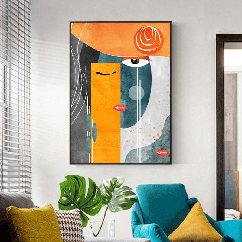 Modern abstract geometric risk ansikter – lerrettrykk