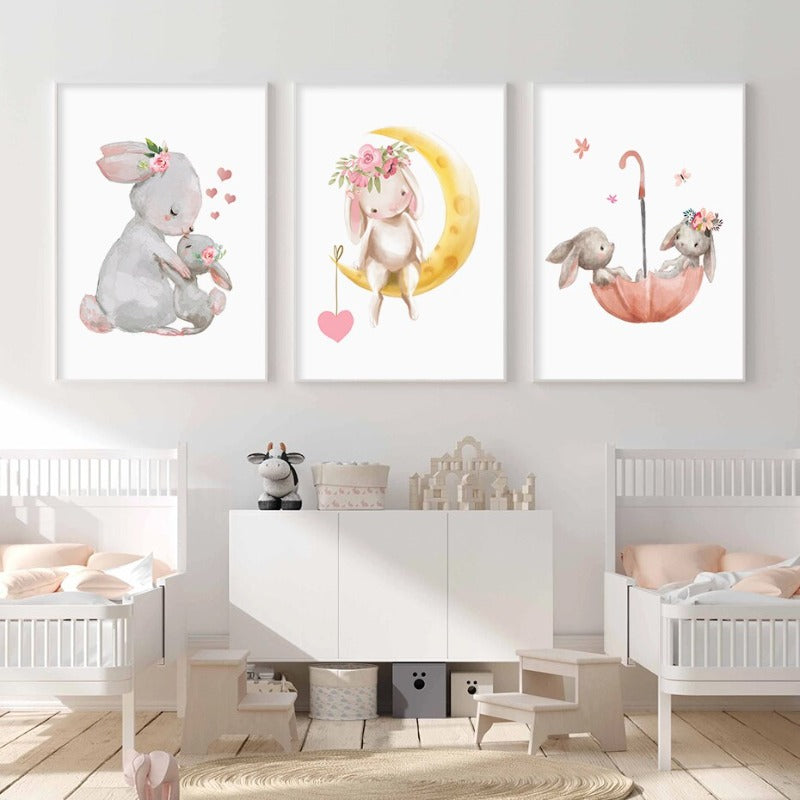 Mama og baby-kanin søt - lerret veggkunst trykk