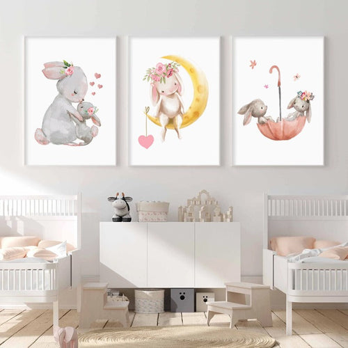 Mama og baby-kanin søt - lerret veggkunst trykk