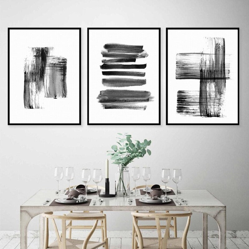 Abstract Ink Brush Strokes - Canvas Wall Art Print | Skanto