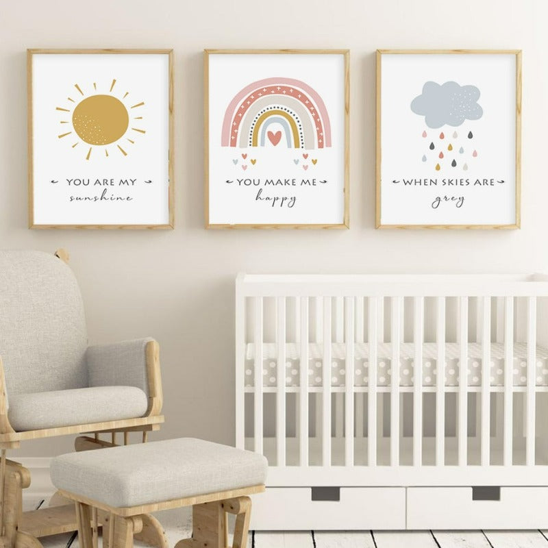 Cartoon Sol Sky Skyen Regnbue Barnerom Dekor-Canvas Veggkunst Trykk | Skanto