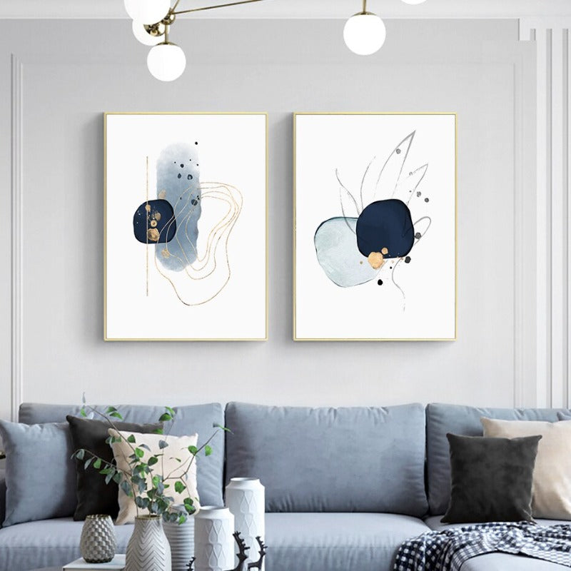 Abstract Blue & Gold Watercolor - Canvas Wall Art Print | Skanto