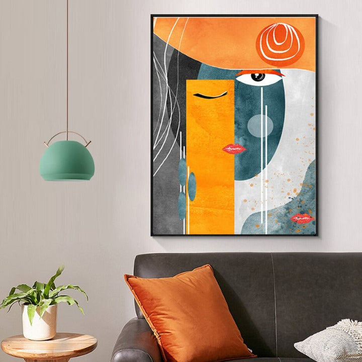 Modern abstract geometric risk ansikter – lerrettrykk