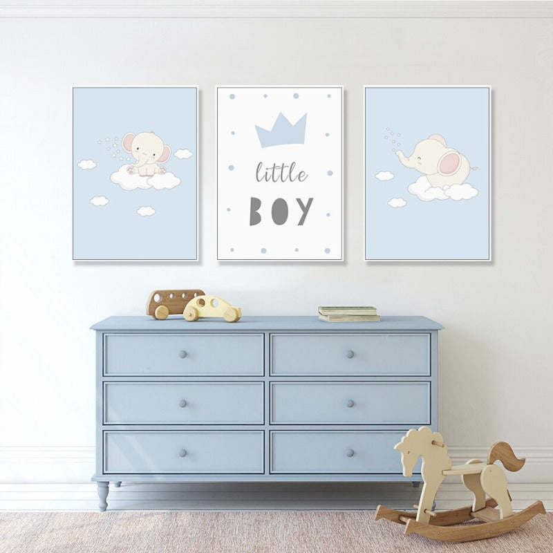 Cartoon Lykkelig liten elefant Barnerom - Canvas veggkunst trykk | Skanto