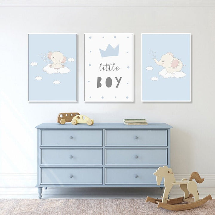 Cartoon Lykkelig liten elefant Barnerom - Canvas veggkunst trykk | Skanto