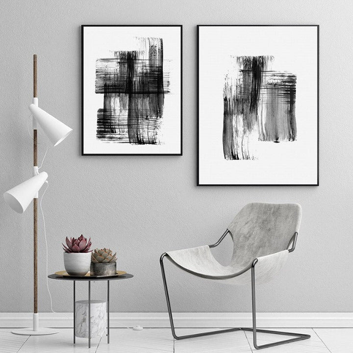 Abstract Ink Brush Strokes - Canvas Wall Art Print | Skanto