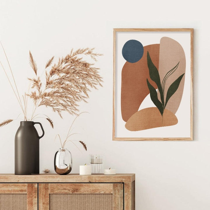 Minimalistisk abstrakt grønn blad Bohemia - lerret veggkunst trykk