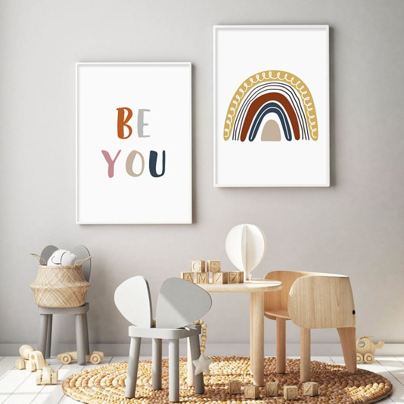 Boho Rainbow Neutral Nursery Motivasjonell - Lerret Veggkunst Trykk | Skanto