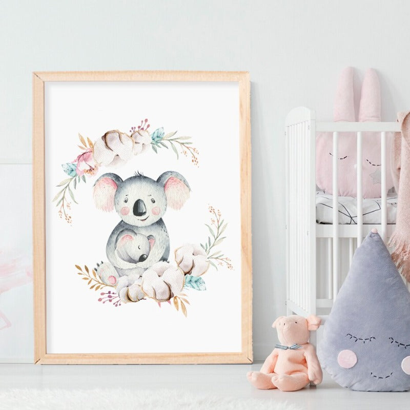 Loving Koala Mor & Baby Girlander - Lærred Veggkunst Trykk