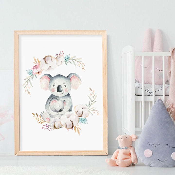 Loving Koala Mor & Baby Girlander - Lærred Veggkunst Trykk