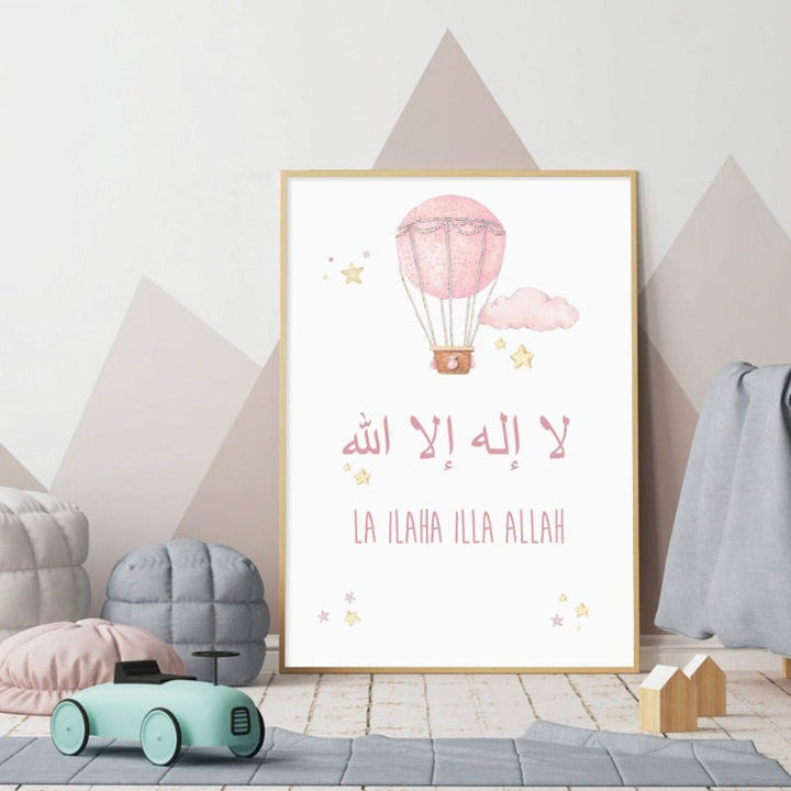 Pink Cartoon Islamske Skyer Måne Barnerom - Lerret Veggkunst Trykk