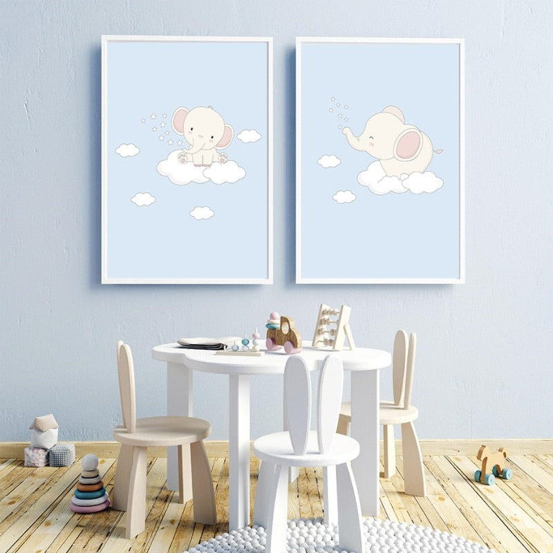 Cartoon Lykkelig liten elefant Barnerom - Canvas veggkunst trykk | Skanto