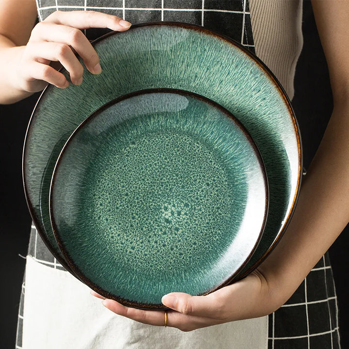 Malachite green ceramic plate and bowl porcelain dinner plate | Skanto