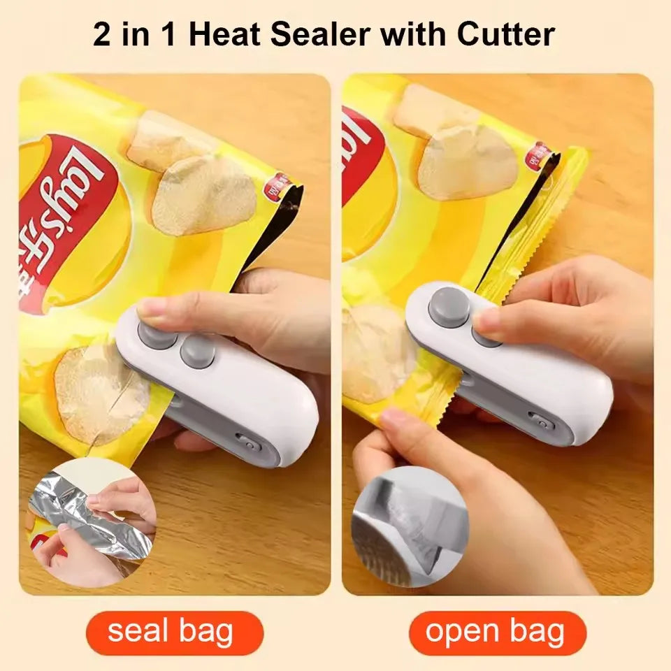 Mini Bag Sealer Oppladbar Varme-sealer med Kutteverktøy Bærbar Sealer | Skanto