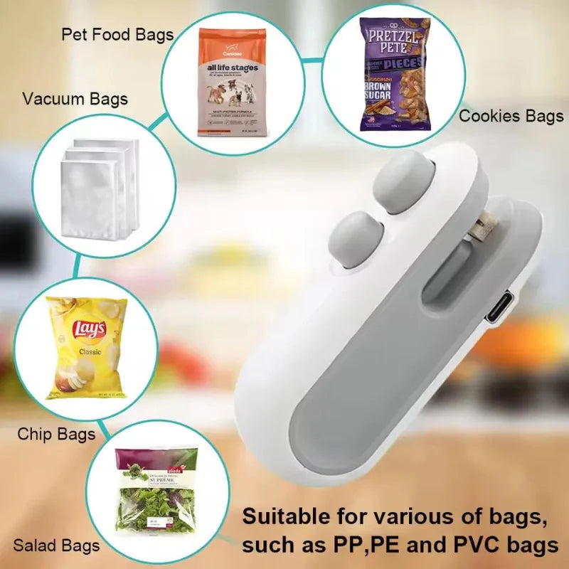 Mini Bag Sealer Oppladbar Varme-sealer med Kutteverktøy Bærbar Sealer | Skanto