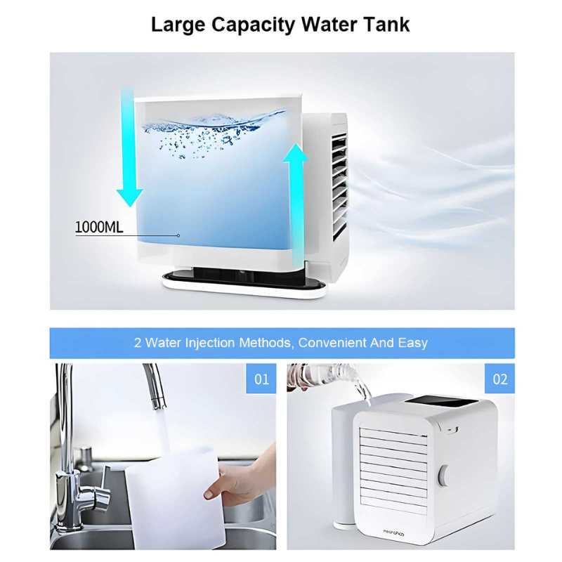 MicroCool Mini Air Conditioner Bærbar Fordampende Sumpkjøler med 1000ml Vanntank | Skanto