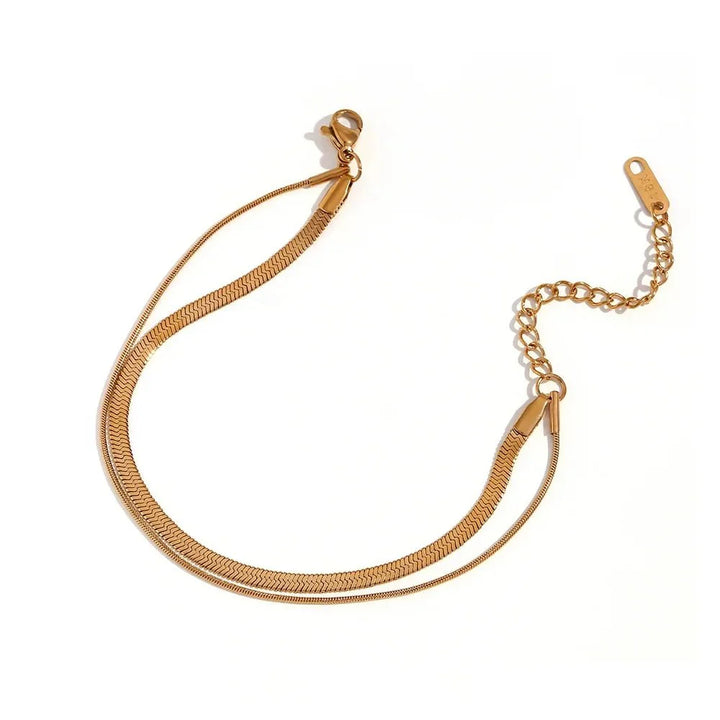 Skanto | Minimal Herringbone & Delikat Slangekjede Lagdelt Armbånd
