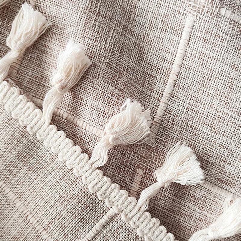 Skanto | Moderne Jacquard Lin Dusjforheng med Frynser (1 stk) │ For Nordisk Bad Dekorasjon
