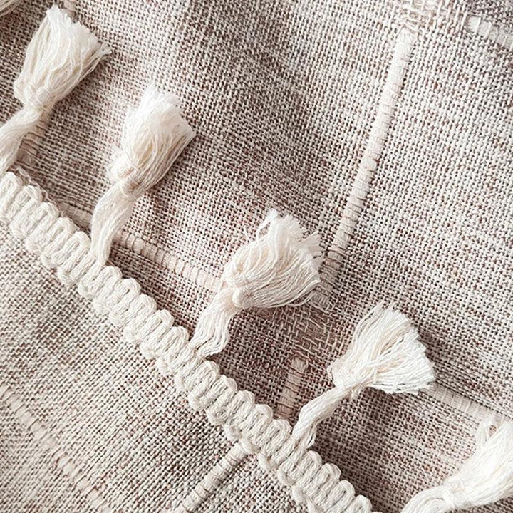 Skanto | Moderne Jacquard Lin Dusjforheng med Frynser (1 stk) │ For Nordisk Bad Dekorasjon