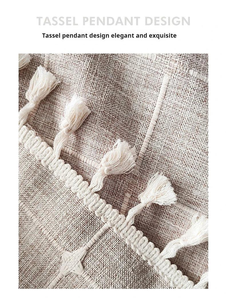 Skanto | Moderne Jacquard Lin Dusjforheng med Frynser (1 stk) │ For Nordisk Bad Dekorasjon