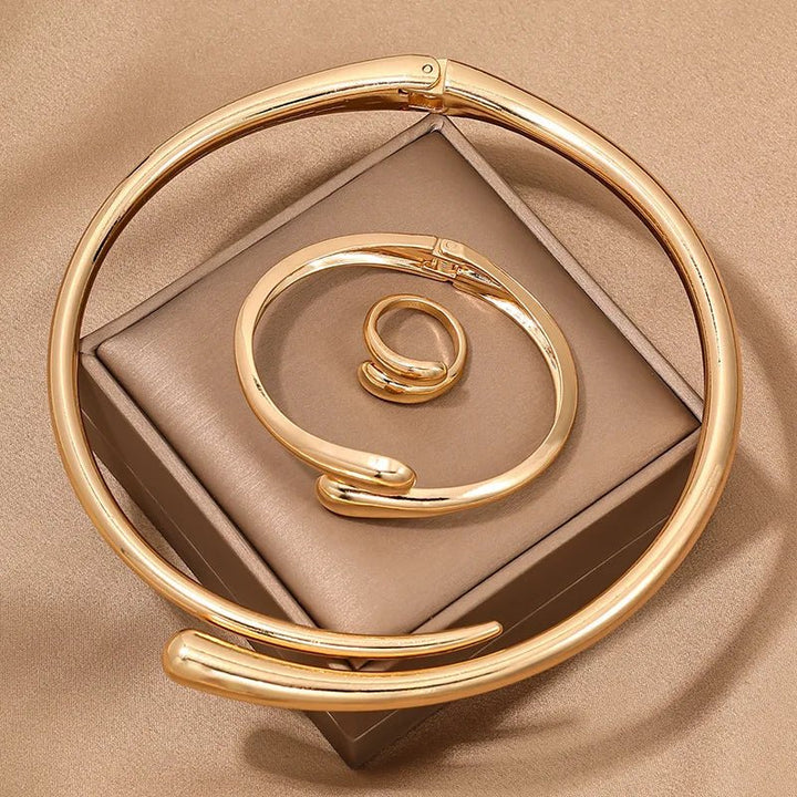 Skanto | Modern Wrap Choker Necklace, Bracelet, Ring Set