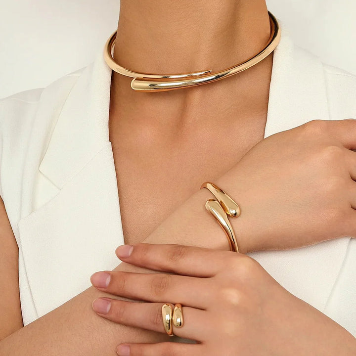 Skanto | Modern Wrap Choker Necklace, Bracelet, Ring Set