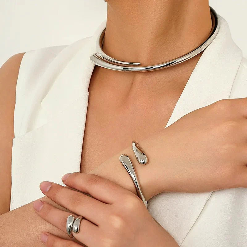 Skanto | Modern Wrap Choker Necklace, Bracelet, Ring Set