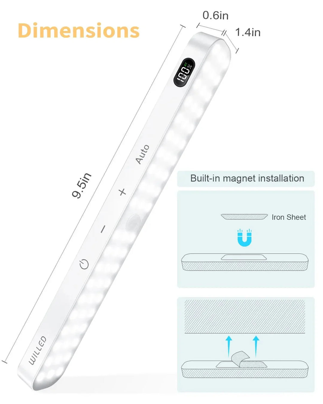 Bevegelsessensor skaplys batteri skjerm 60 LED berøringslysbar | Skanto