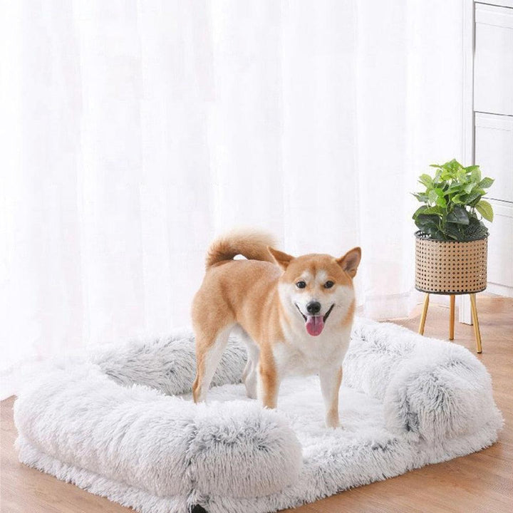 Skanto | Luksuriøs Fluffy Hundeseng med Vaskbart Trekk – Grå