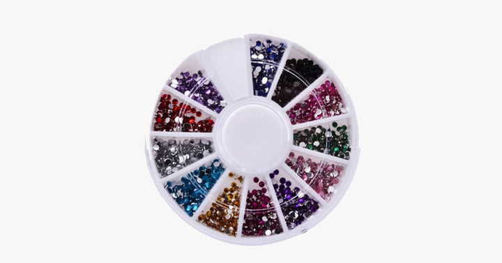 Skanto | 2400 stykker med rhinestones for neglekunst manikyr i 12 fargehjul