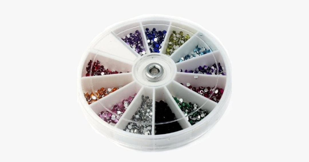 Skanto | 2400 stykker med rhinestones for neglekunst manikyr i 12 fargehjul