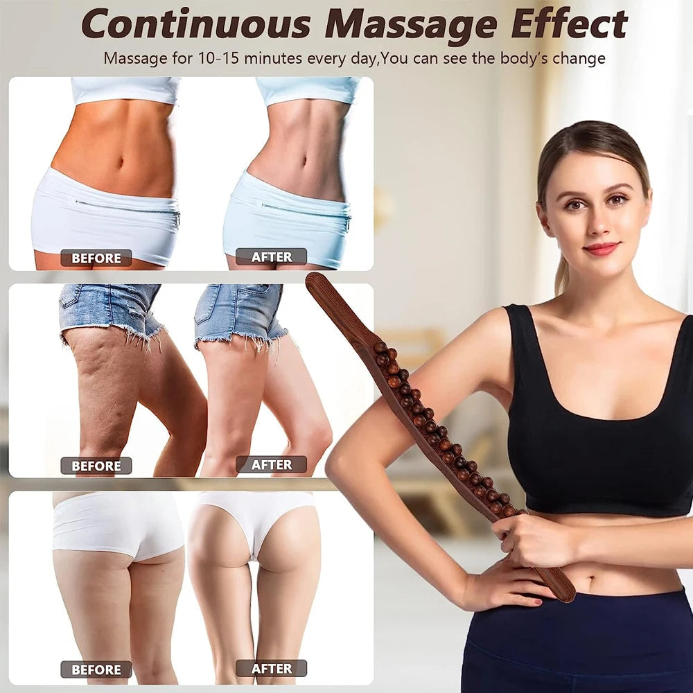 HoutRelax Gua Sha massasjeverktøy – 60 cm massasjeverktøy laget av naturlig tre for dyp muskelavslapning | Skanto