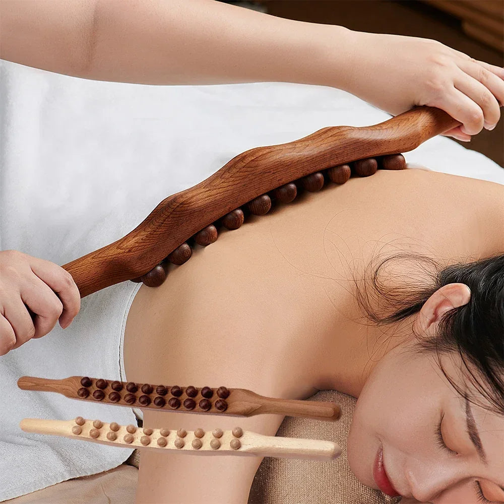 HoutRelax Gua Sha massasjeverktøy – 60 cm massasjeverktøy laget av naturlig tre for dyp muskelavslapning | Skanto