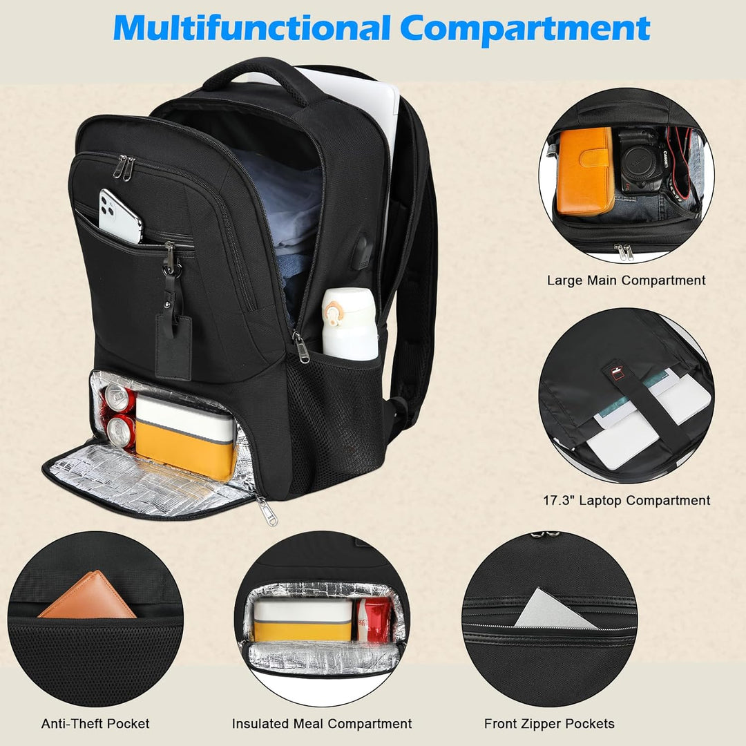 Vanntett Laptop & Lunsj Ryggsekk med USB-port – Multi-kompartments Reisebag | Skanto