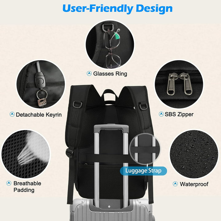Vanntett Laptop & Lunsj Ryggsekk med USB-port – Multi-kompartments Reisebag | Skanto
