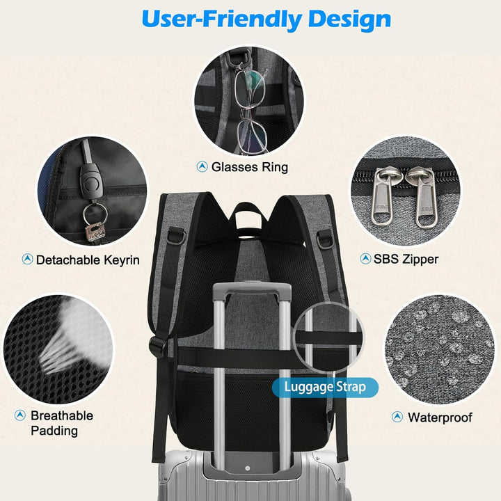 Vanntett Laptop & Lunsj Ryggsekk med USB-port – Multi-kompartments Reisebag | Skanto