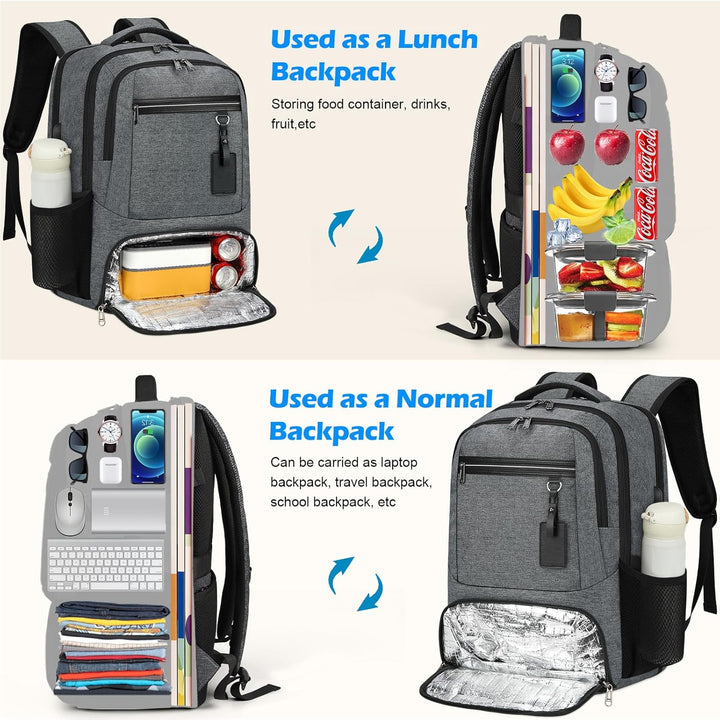 Vanntett Laptop & Lunsj Ryggsekk med USB-port – Multi-kompartments Reisebag | Skanto