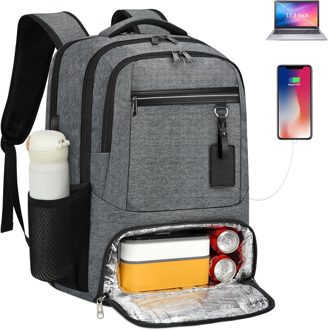 Vanntett Laptop & Lunsj Ryggsekk med USB-port – Multi-kompartments Reisebag | Skanto
