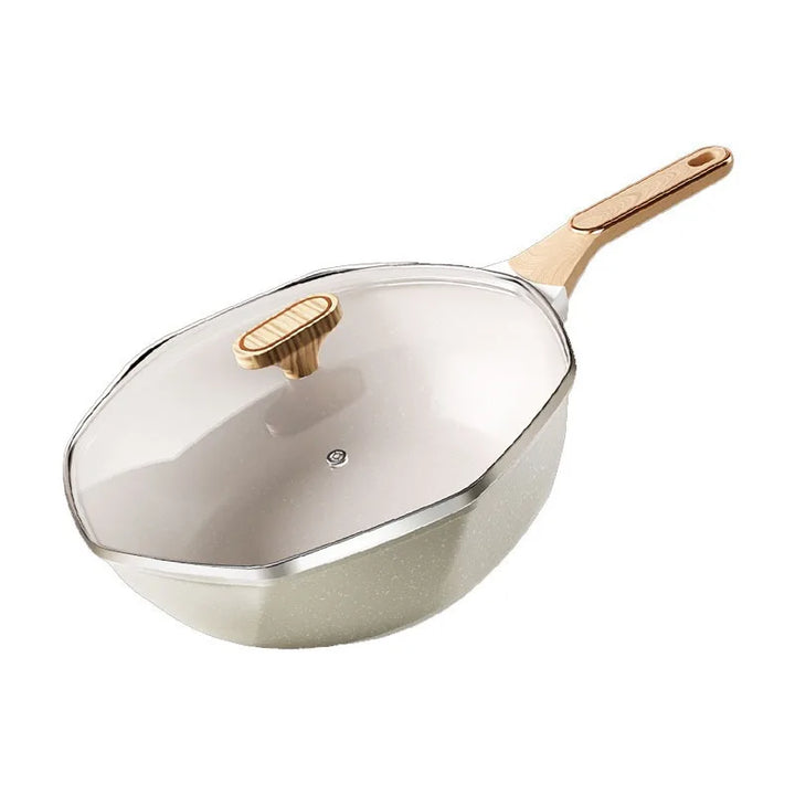 Non Stick Oktagonal Wok Stekepanne med Lokk Kokegryte | Skanto