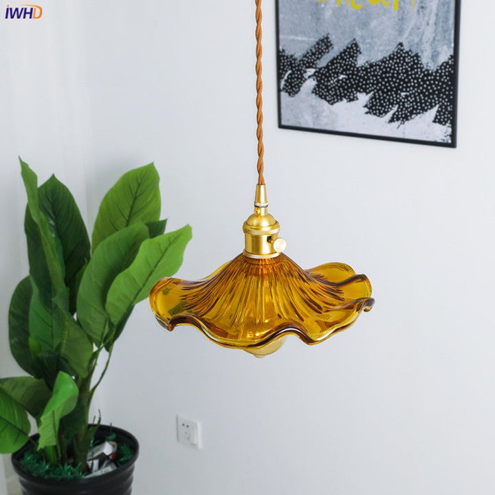 Skanto | NORDISK DESIGN LED HENGENDE LAMPE | FARGET GLASS & KOPPER BELYSNING FOR SOVEROM, STUE & BAR