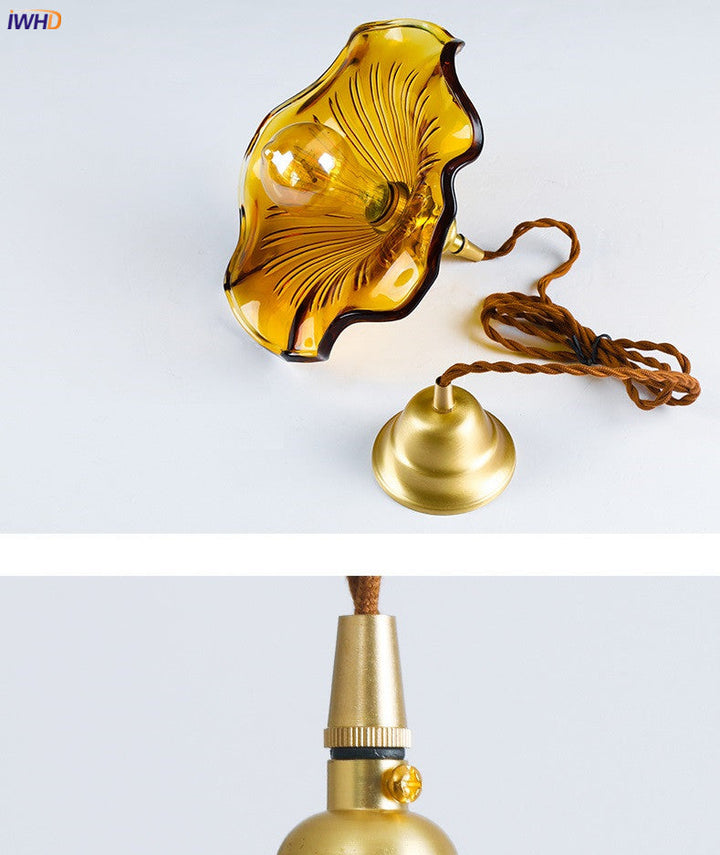 Skanto | NORDISK DESIGN LED HENGENDE LAMPE | FARGET GLASS & KOPPER BELYSNING FOR SOVEROM, STUE & BAR