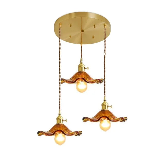 Skanto | NORDISK DESIGN LED HENGENDE LAMPE | FARGET GLASS & KOPPER BELYSNING FOR SOVEROM, STUE & BAR