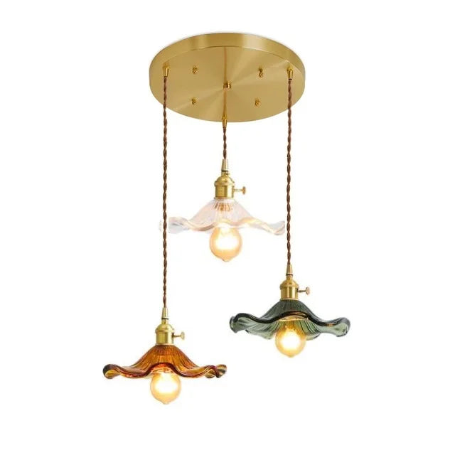 Skanto | NORDISK DESIGN LED HENGENDE LAMPE | FARGET GLASS & KOPPER BELYSNING FOR SOVEROM, STUE & BAR