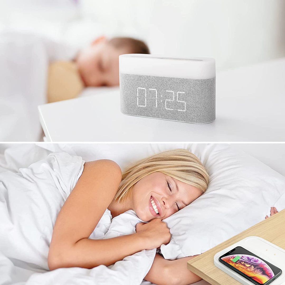 Skanto | 3-i-1 Trådløs Lader, LED Lampe & Digital Vekkerklokke | Rask Lading Dock