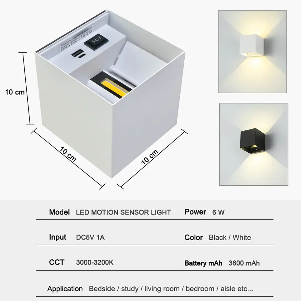 Oppladbar vegglampe med sensor