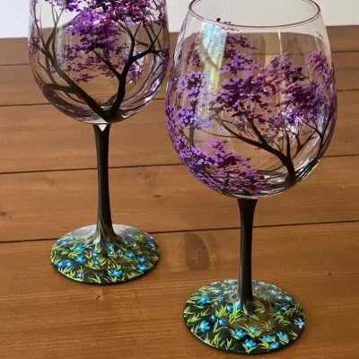 Skanto | Four Seasons Tree Wine Glasses – Håndmalt Kunst