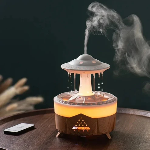 Skanto | Sopphumidifier med Regnbyge Lampe Aromaterapi - Fargerik Regndråpe Lys Eterisk Olje Diffuser